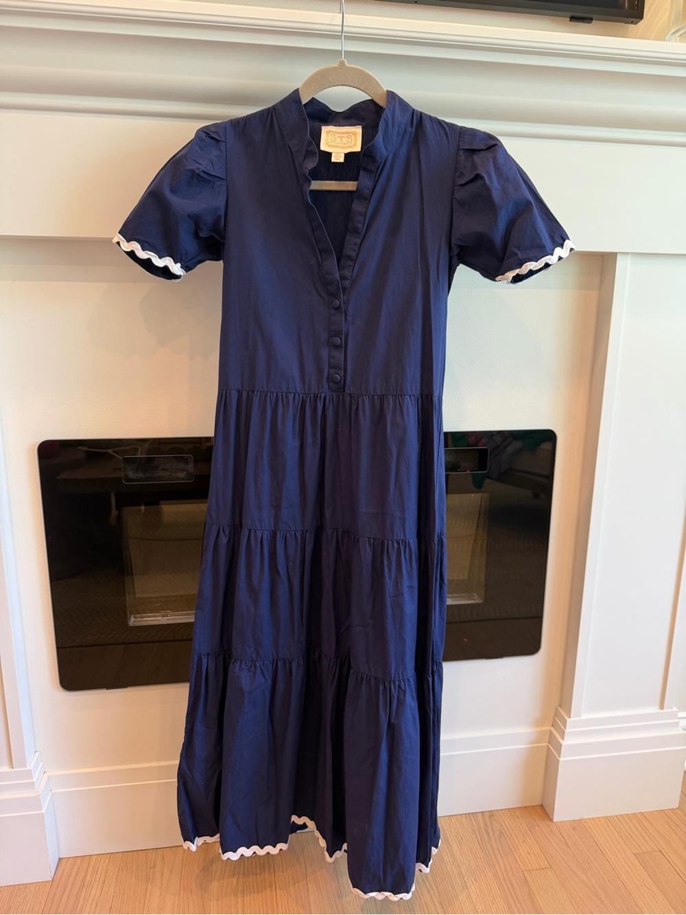 Sail to Sable Navy Maxi Tiered Dress with White Trim